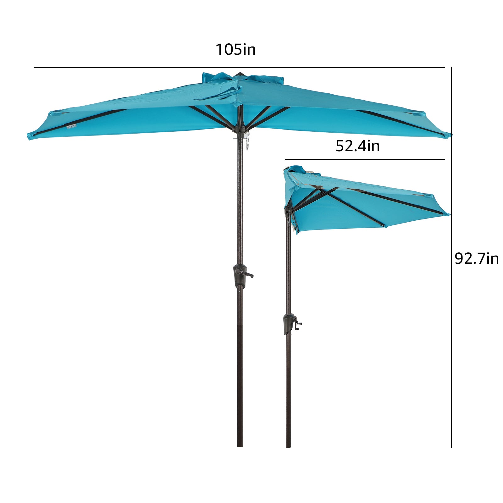 COBANA 9' Half Round Patio Outdoor Umbrella with Heavy-Duty Resin Patio Umbrella Base, Turquoise