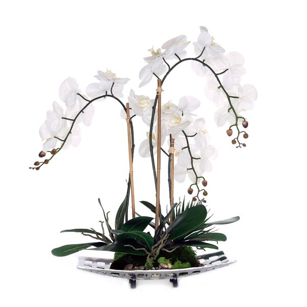 Real Touch Phalaenopsis Orchids on Sliver Decor Tray