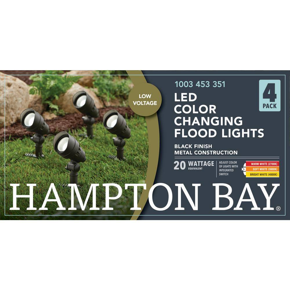 Hampton Bay Low Voltage Black Hardwired CCT Change Integrated LED Landscape Flood Light with Adjustable Lamp Head (4-Pack) IWH1501LS-6-4PK