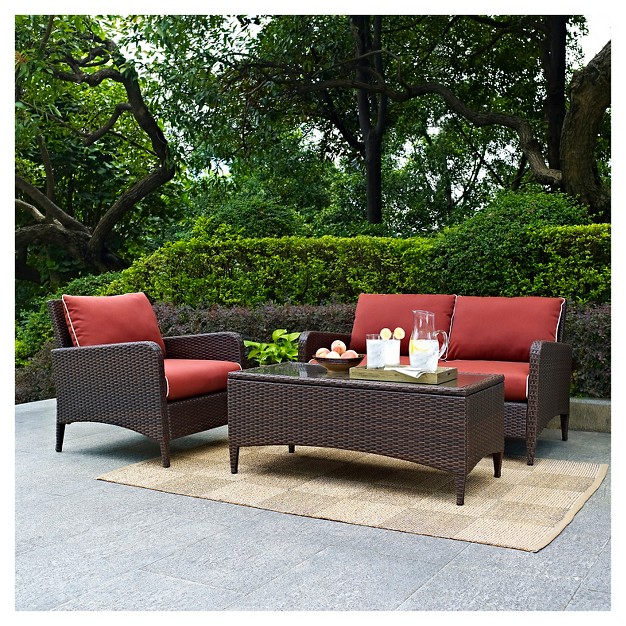 Kiawah 3 Piece Outdoor Wicker Seating Set Sangria Crosley