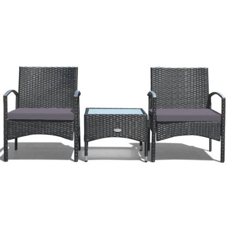 3 Pieces Patio Wicker Rattan Furniture Set with Cushion for Lawn Backyard