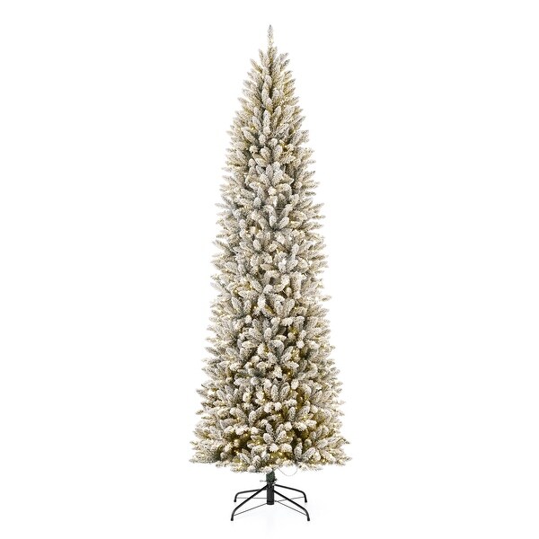 Glitzhome 6FT/7.5FT/9FT/11FT Snow Flocked Prelit Artificial Fir Christmas Trees