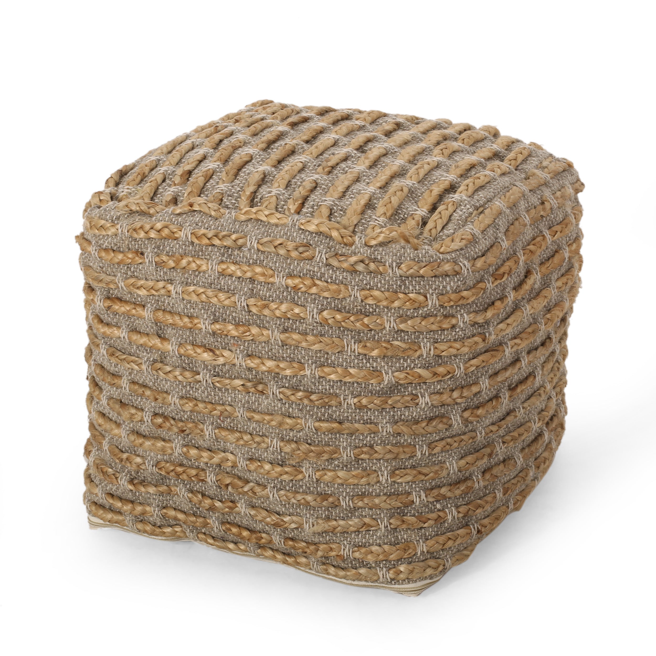 Berea Boho Handcrafted Fabric Cube Pouf, Natural