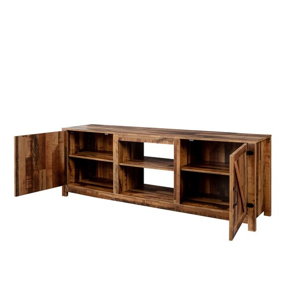 Farmhouse TV Stand， Wood Entertainment Center Media Console with Storage