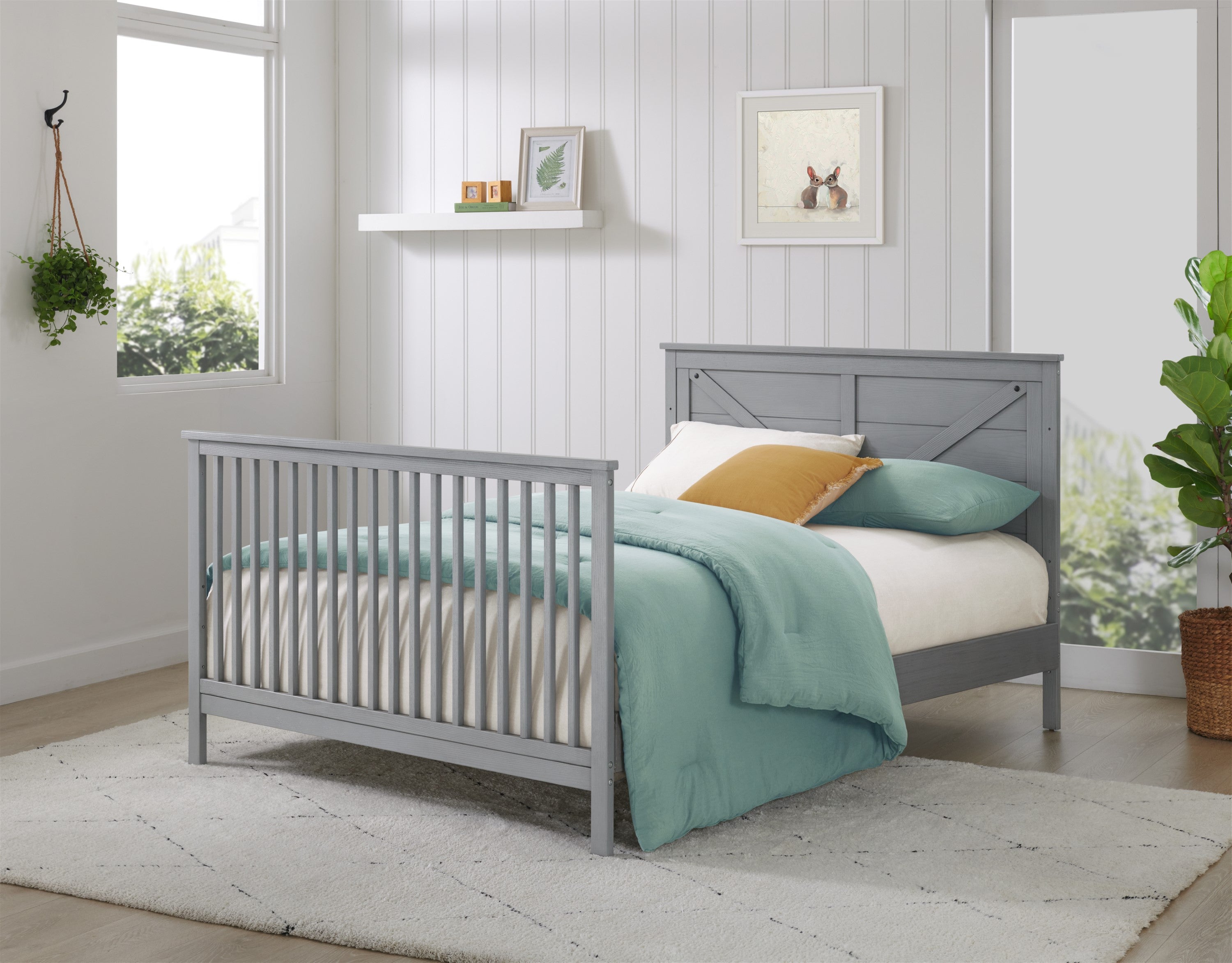 Oxford Baby Montauk 4-in-1 Convertible Crib, Farmhouse Gray, GREENGUARD Gold Certified, Wooden Crib