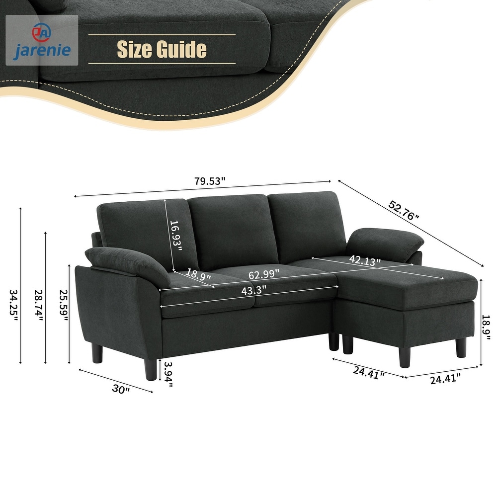 Modern Sectional Sofa Couch L Shaped with Removable Armrest  Convertible Couch with Reversible Ottoman for Living Room