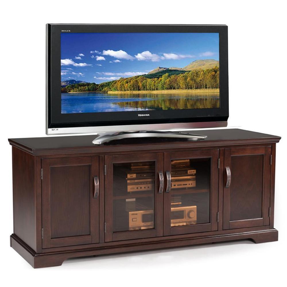 60 in. Chocolate Cherry and Bronze Glass TV Stand