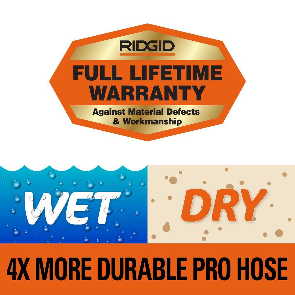 RIDGID 16 Gal. 6.5 Peak HP Stainless Steel WetDry Shop Vac with Fine Dust Filter 7 ft. Hose 10 ft. Pro Hose and Accessories WD1956B