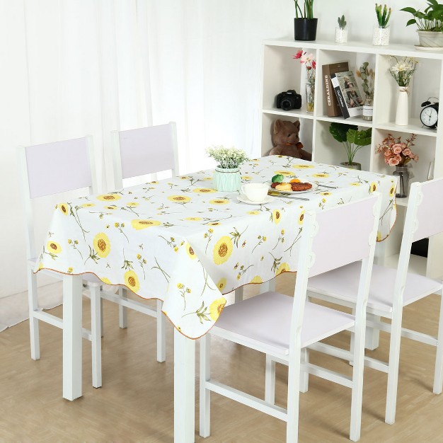 Rectangle Vinyl Water Oil Resistant Printed Tablecloths Yellow Sunflower Piccocasa