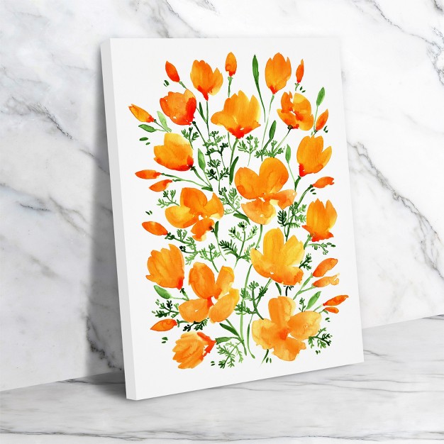 Americanflat Botanical Farmhouse Watercolor California Poppies By Blursbyai Wrapped Canvas