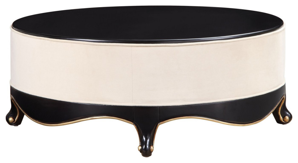 Unique Classic Coffee Table  Round Black Top and Cream Fabric Upholstered Frame   Traditional   Coffee Tables   by Declusia  Houzz