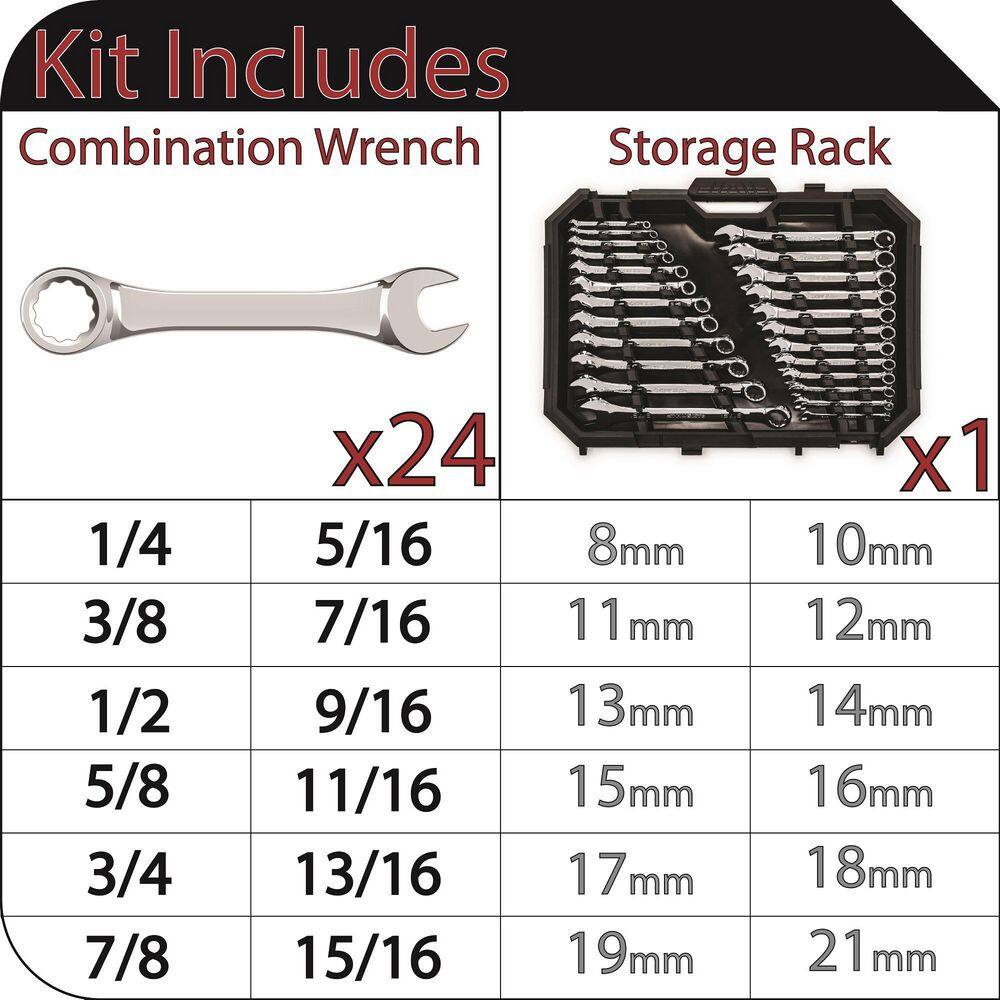 Husky SAEMM Combination Wrench Set (24-Piece) HCW24PCSM-05