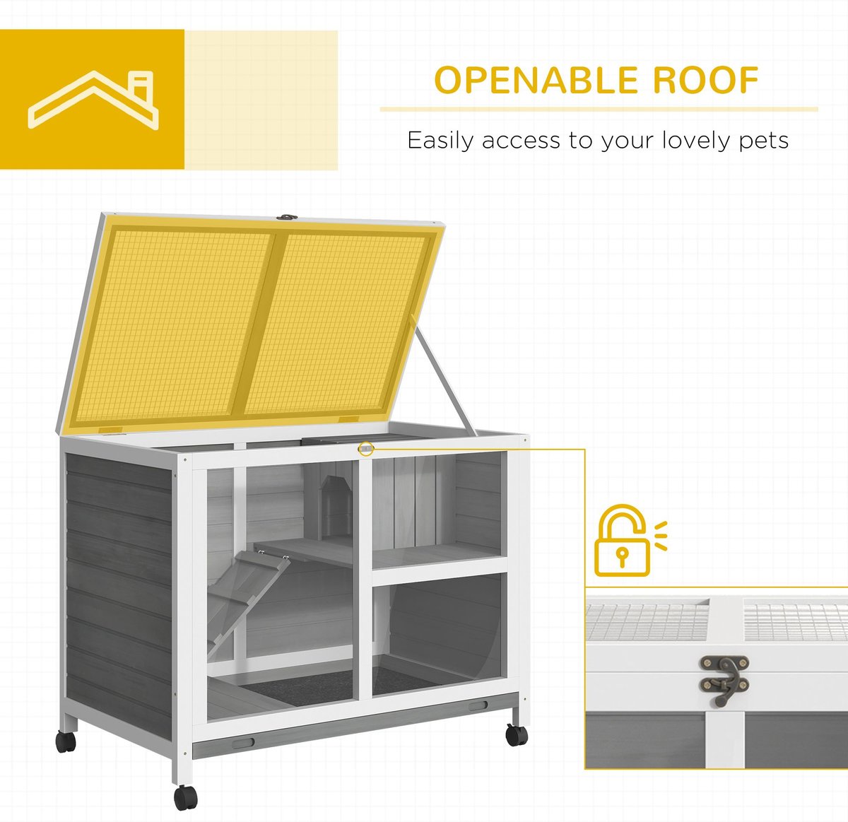 PawHut 2-Story Wooden Rabbit Hutch