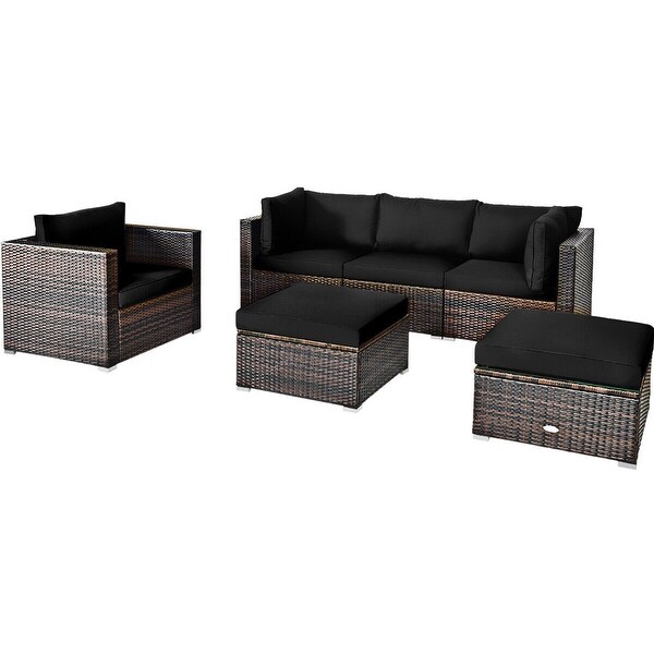 Gymax 6PCS Patio Conversation Set Rattan Sectional Furniture Set w/