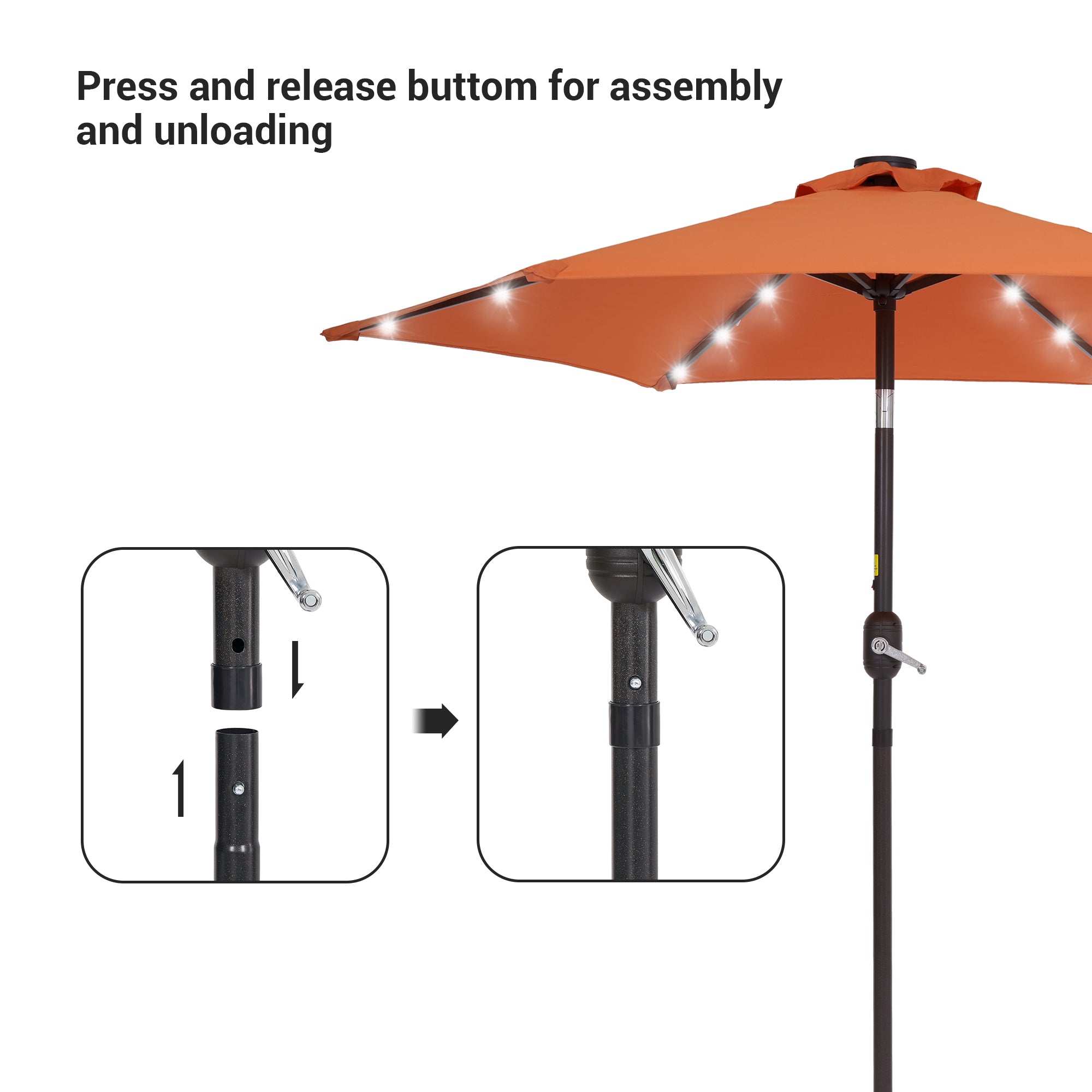 Sonerlic 7.5ft LED Patio Outdoor Shade Table Umbrella with Steel Frame for Yard, Garden, Park,Poolside and Deck,orange