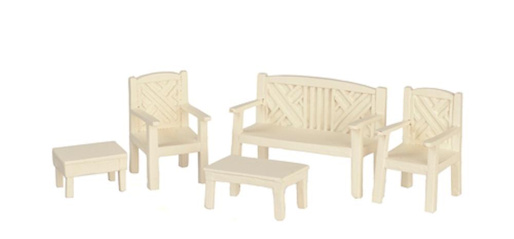 Dolls House White Garden Patio Furniture Set 1:24 Half Inch Scale