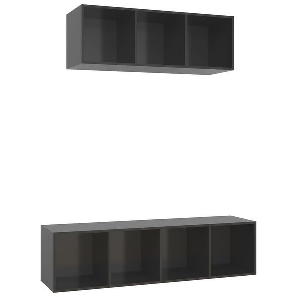 2 Piece TV Cabinet Set High Gloss Gray Engineered Wood