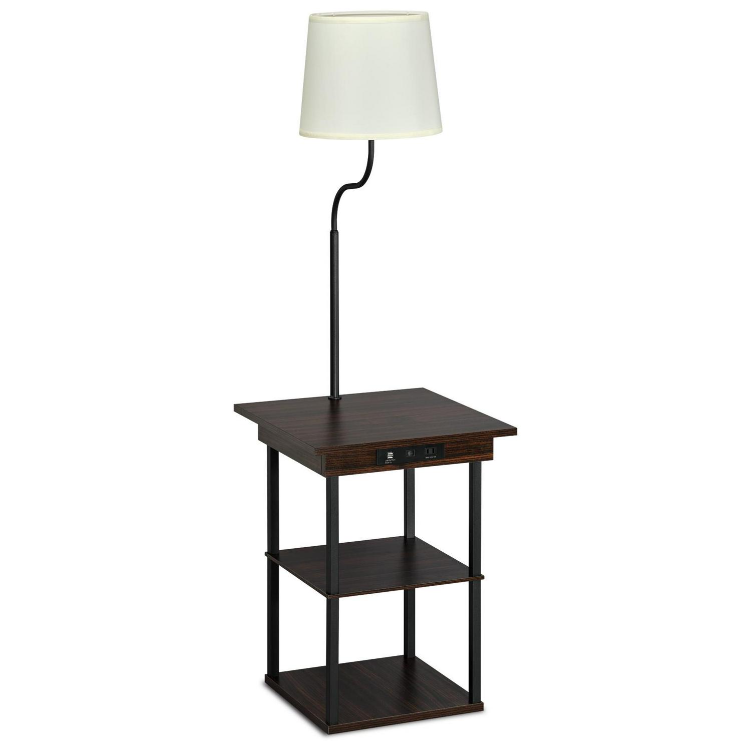 DPI DecorTech Square End Table with Lamp， AC Power and USB Charging Ports， Walnut