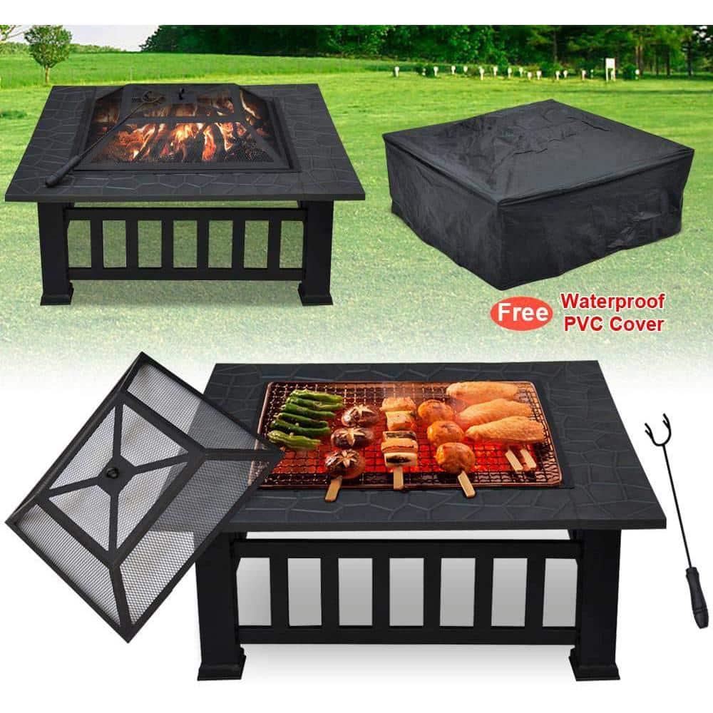 DIRECT WICKER Maxwell 31 in W x 16 in H Square Steel Deep Wood Burning Bowl Fire Pit with Cover