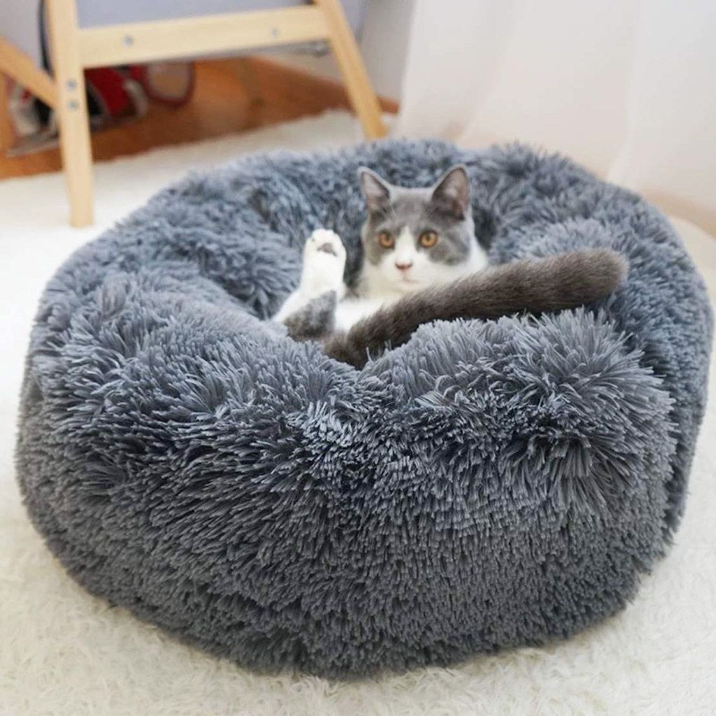 Sixtyshades Pet Dog Cat Calming Bed Warm Plush Donut Cuddler Round Sleeping Cushion Bed for Dogs and Cats Self-Warming and Cozy 