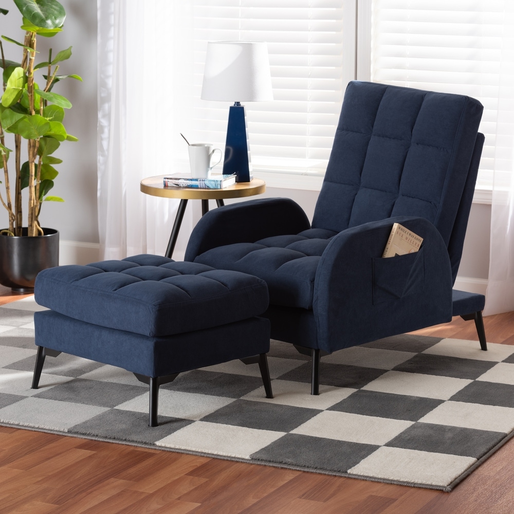 Belden Modern   Contemporary Velvet Upholstered Metal Lounge Set  Navy