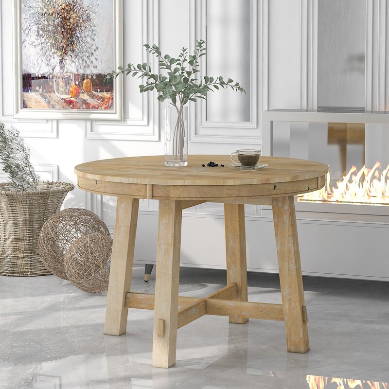 Round dining table  Farmhouse round retractable table  16 \