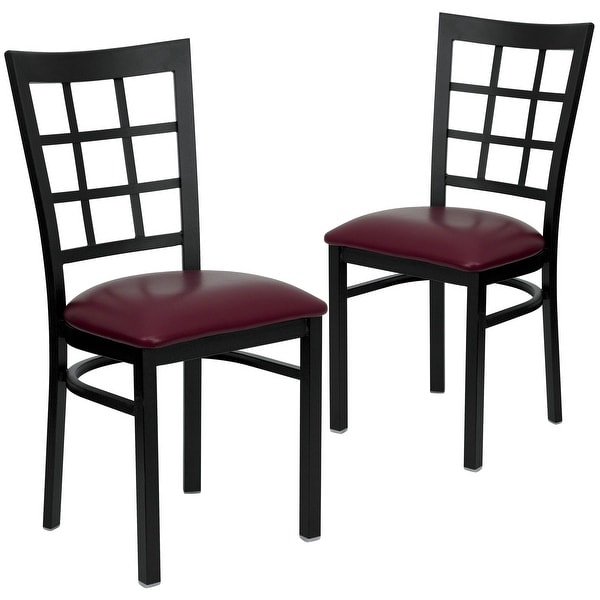 2 Pack HERCULES Series Black Window Back Metal Restaurant Chair - Burgundy Vinyl Seat