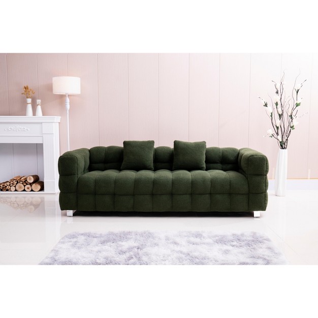 Fleece Fabric Sofa With Two Pillows Modernluxe