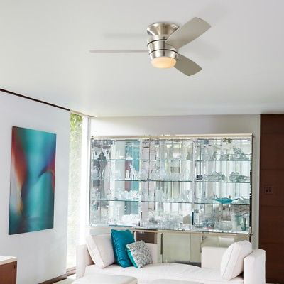 Harbor Breeze Mazon 44-in Nickel LED Indoor Flush Mount Ceiling Fan + Remote