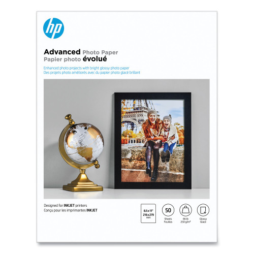 HP Advanced Photo Paper， 10.5 mil， 8.5 x 11， Glossy White， 50/Pack (Q7853A)