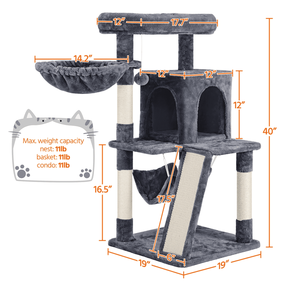 SMILE MART Multi-level Small Cat Tree Tower with Condo, Dark Gray