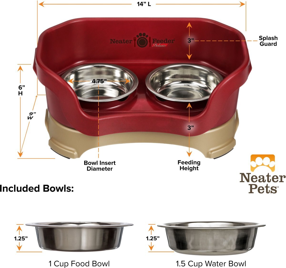 Neater Pets Neater Feeder Elevated Cat Bowls， Cranberry