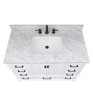 Home Decorators Collection Merryfield 43 in. W x 22 in. D x 35 in. H Bathroom Vanity in White with Carrara White Marble Top 19112-VS43-WT