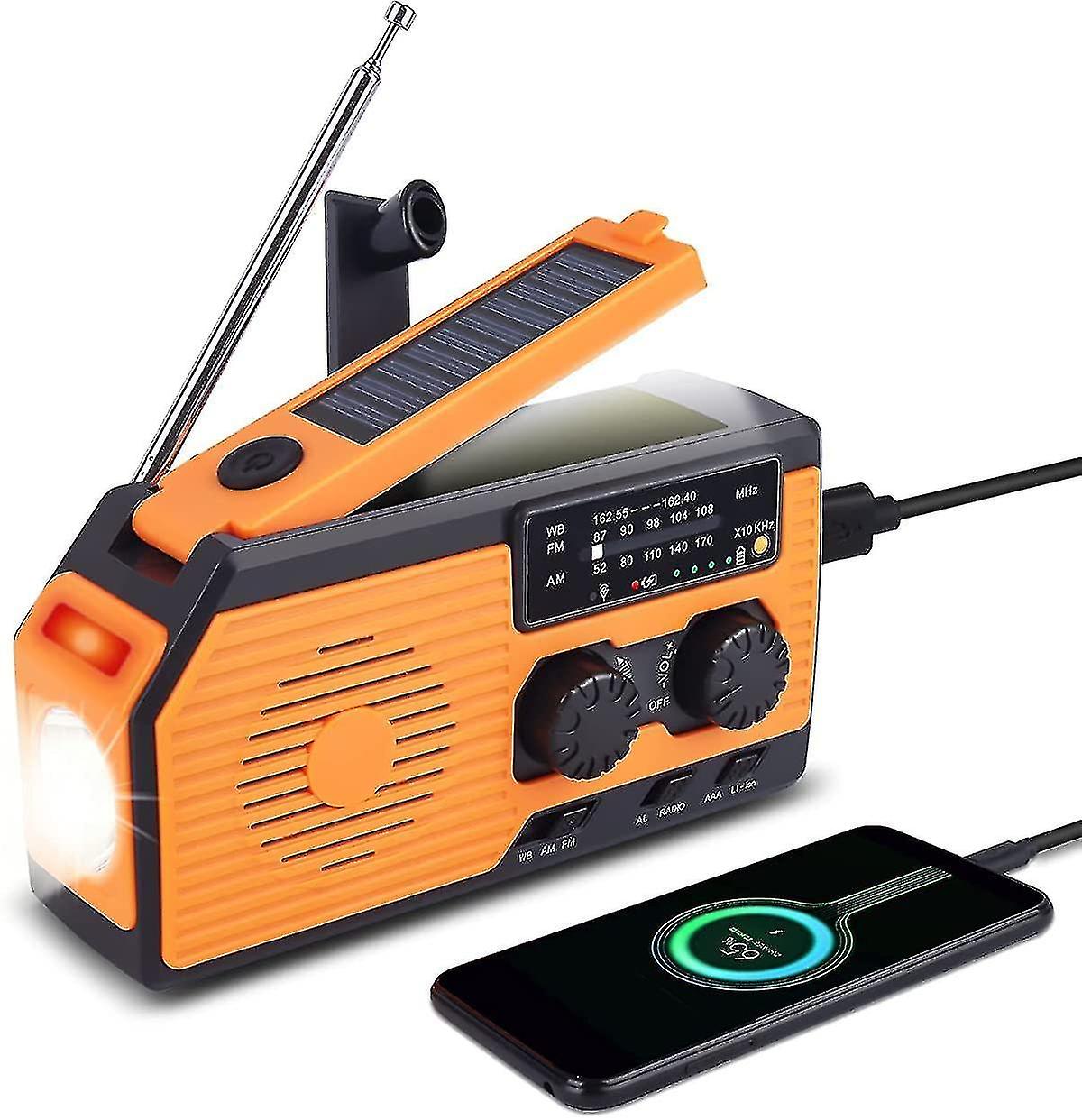 Solar Powered Radio， 5000mah Waterproof Rechargeable Portable Dynamo Radio， Flashlight， Reading Ligh