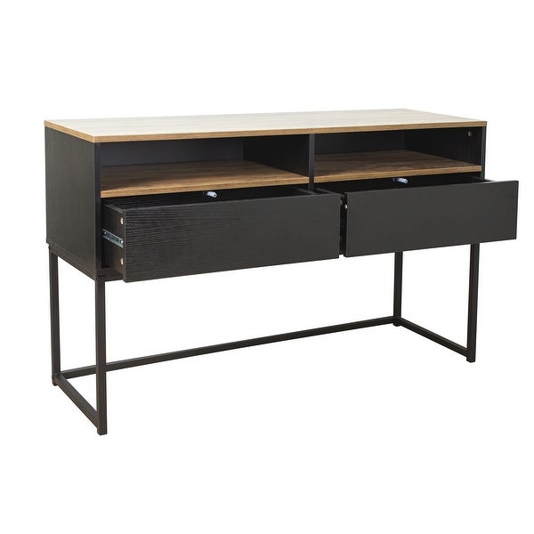 Console Sofa Table with 2 Open Shelves and 2 Drawers for Living Room， Brown (47.24''x15.75''x29.13'')