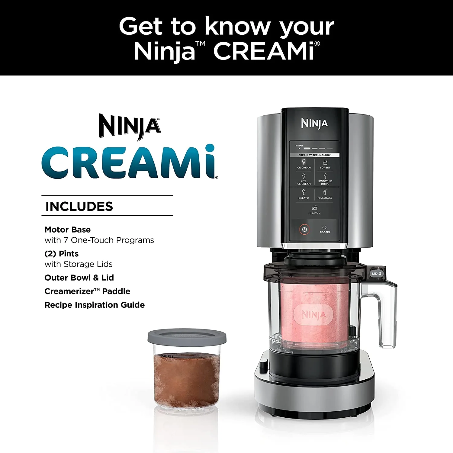 Ninja NC301 CREAMi， Ice Cream， Gelato， Milkshake， Sorbet， and Smoothie Bowl Maker， 7 OneTouch Programs， Silver (Refurbished)