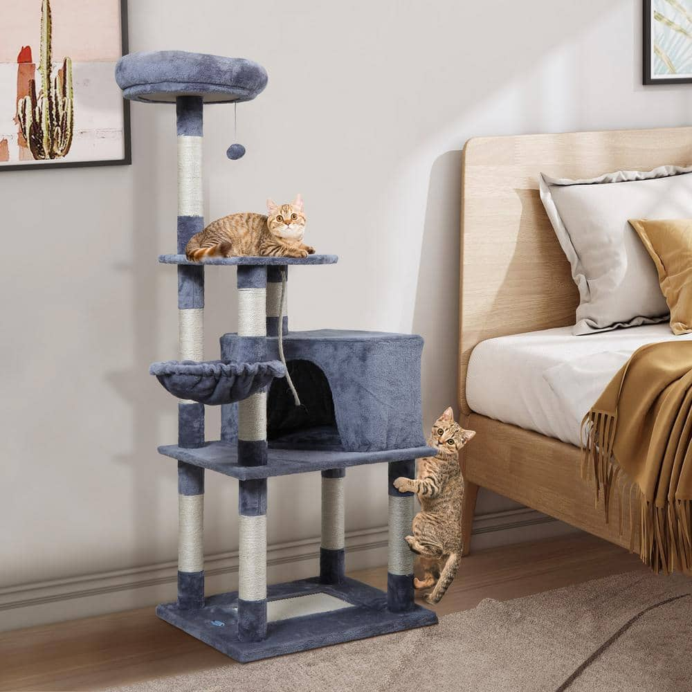 COZIWOW 58.3 in. Cat Tree 4-Tier Tower Kitty Play House Scratching Posts Gray CW12A0324