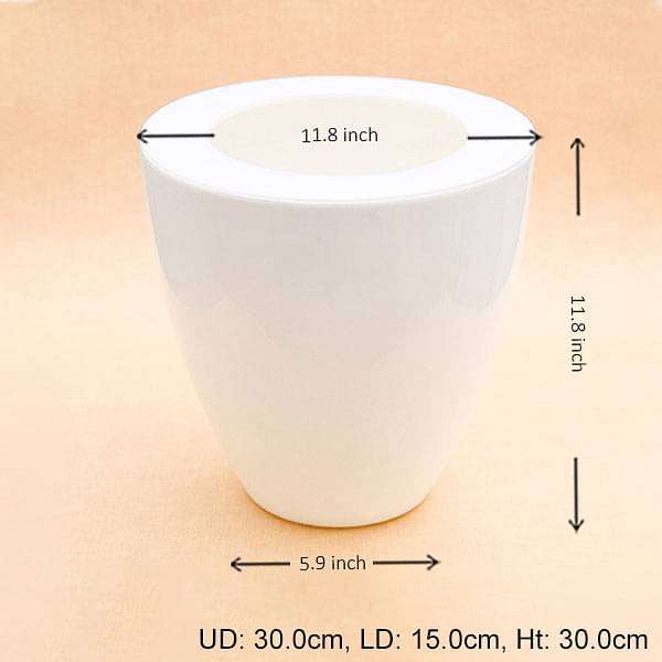 12 inch (30 cm) Convex Round Plastic Planter (White)