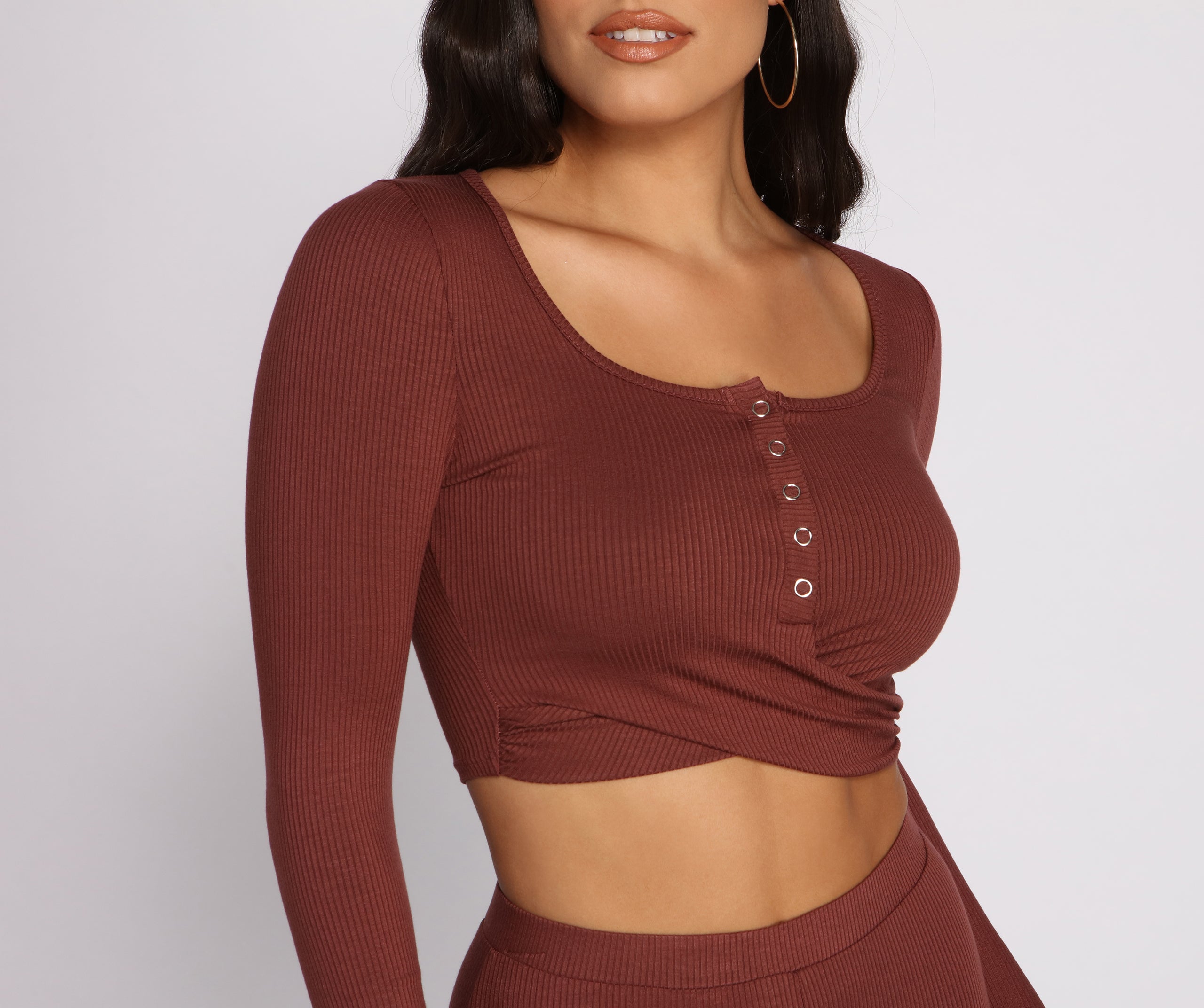 Ribbed Knit Henley Crop Top