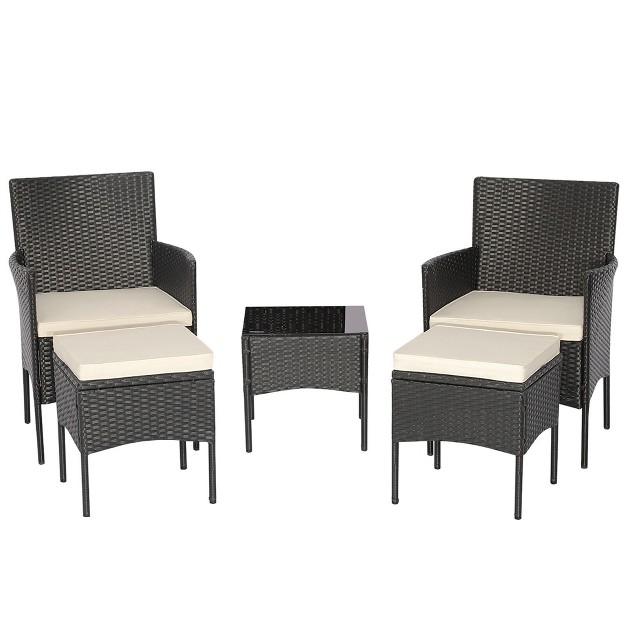 Tangkula 5pcs Outdoor Rattan Wicker Sofa Set Patio Conversation Set W 2 Ottomans