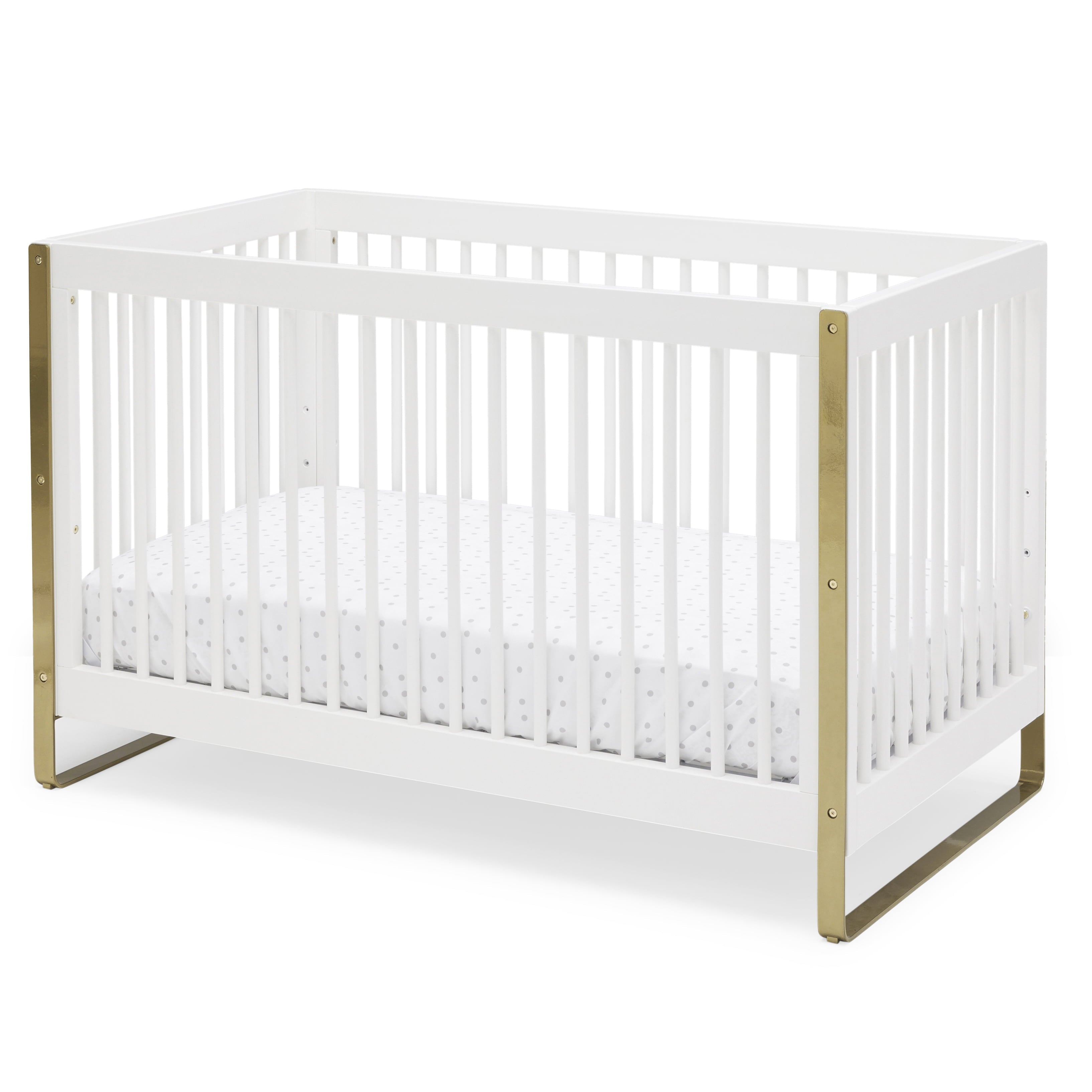 MoDRN Glam 3-In-1 Convertible Crib, Bianca White with Satin Brass