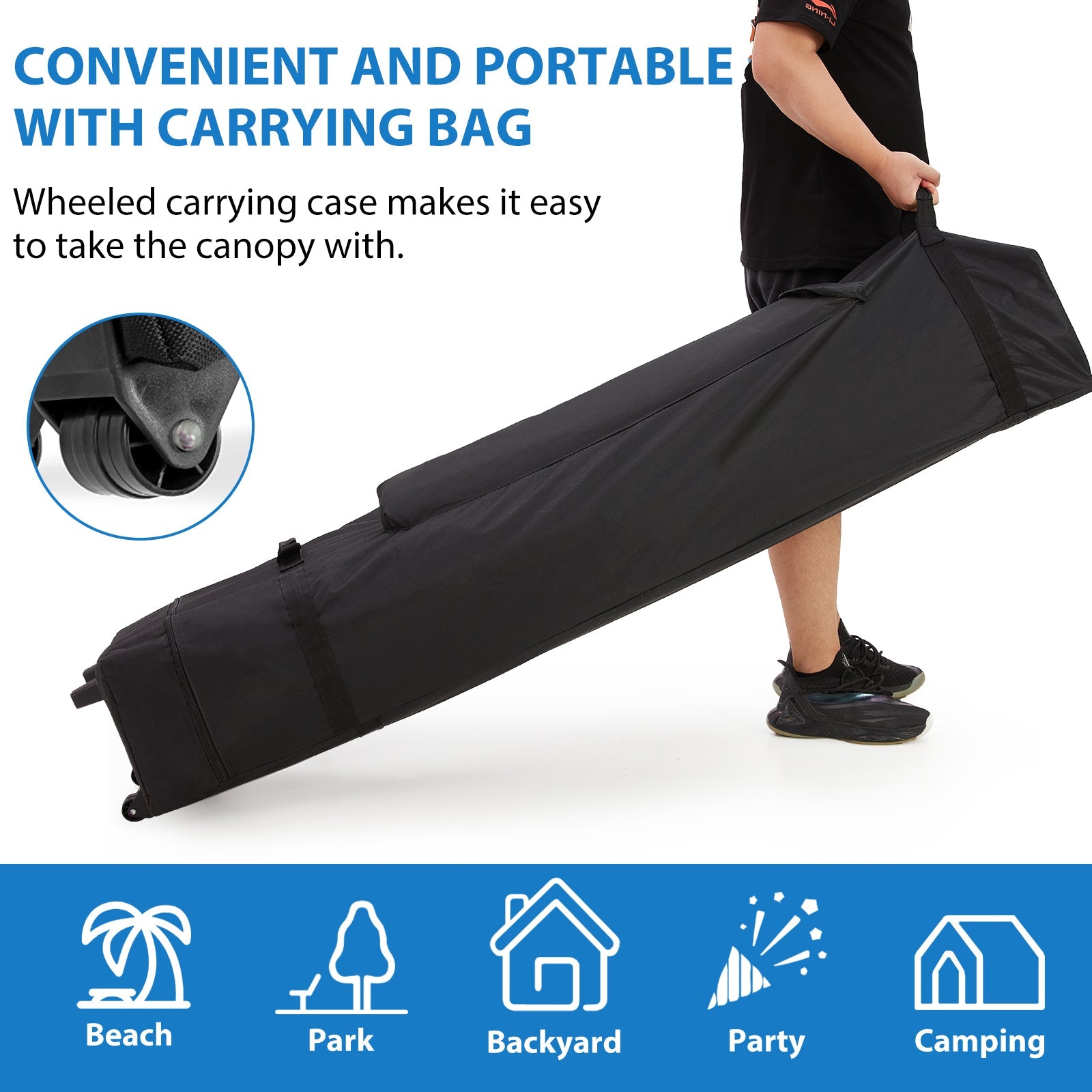 10 x 15 Pop up Canopy with Wheeled Roller Bag, Folding Instant Patio Canopy,Anti-UV Canopy Tent（Blue)