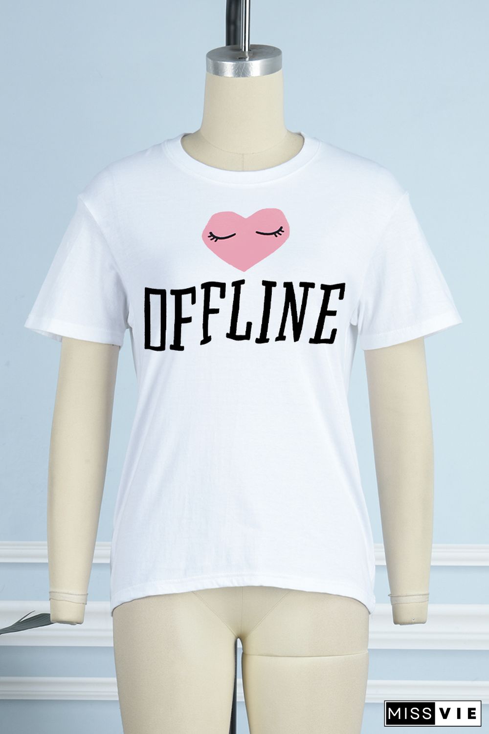 White Daily Cute Print Letter O Neck T-Shirts