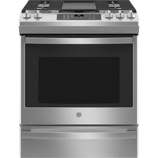 GE 30 in. 5.6 cu. ft. Slide-In Gas Range with Self-Cleaning Convection Oven and Air Fry in Stainless Steel JGS760SPSS