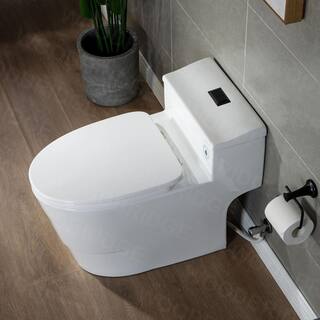 WOODBRIDGE Conserver 1-Piece 1.28 GPF High Efficiency Dual Flush Elongated All-in-One Toilet in White with Seat Included HB0735MB