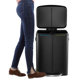 happimess Marco 10.5 Gal. Black Rectangular Double Bucket Trash Can with Soft-Close Lid HPM1005B