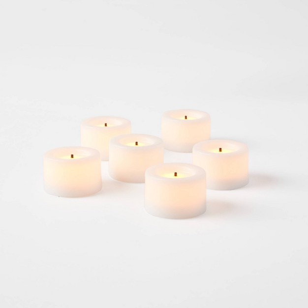 6pk Led Tealight Flameless Black Wick Candles White