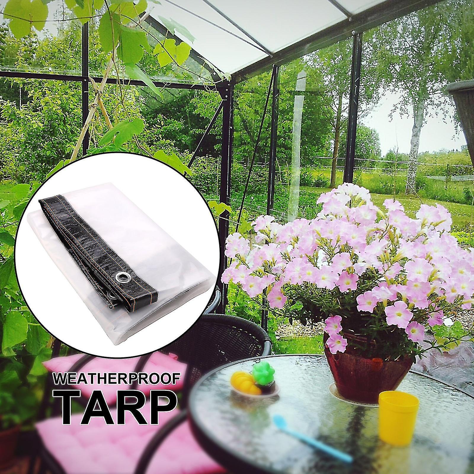 100% New，waterproof Clear Tarpaulin Tarp W/ Grommets Heavy Duty Pvc Patio Plant Cover