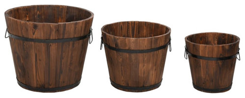 vidaXL Flower Pot 3 Piece Outdoor Planter Pot Box Container Solid Wood Fir   Rustic   Outdoor Pots And Planters   by vidaXL LLC  Houzz