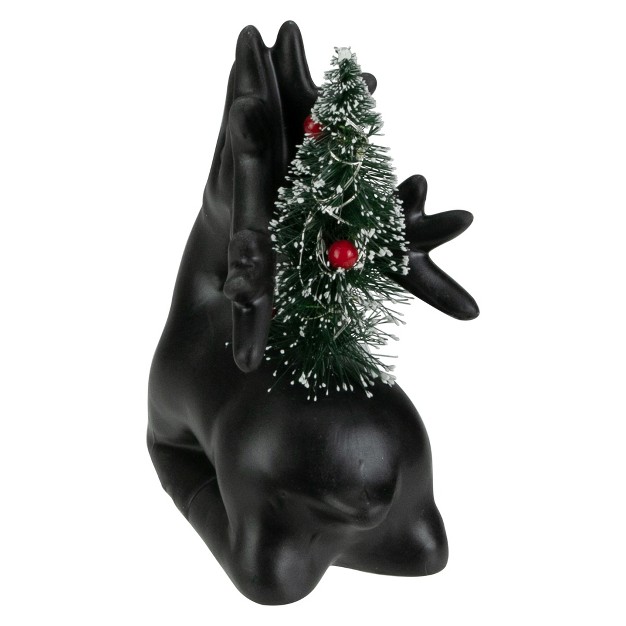 Led Lighted Ceramic Sitting Reindeer With Christmas Tree Warm White Lights